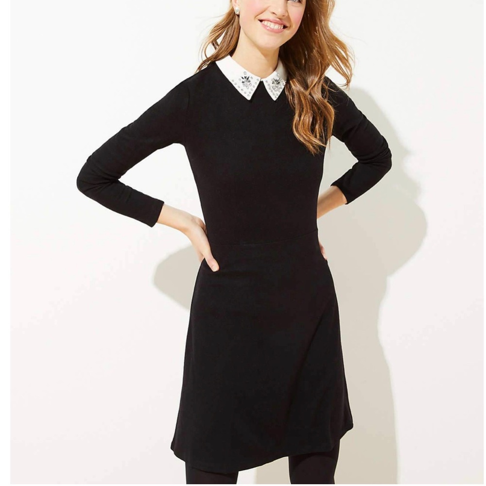 NWT LOFT Jeweled Collar Ponte Flare Dress Sz 6